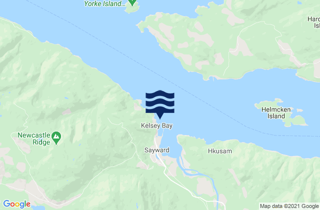 Carte des horaires des marées pour Kelsey Bay, Canada