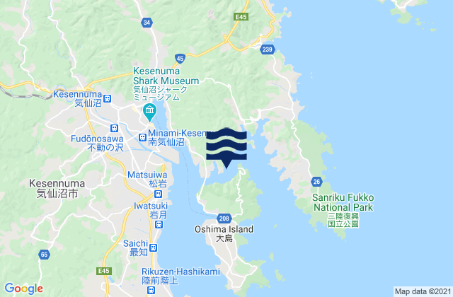 Carte des horaires des marées pour Kesennuma Wan, Japan