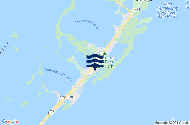 Carte des horaires des marées pour Key Largo (South Sound Key Largo), United States