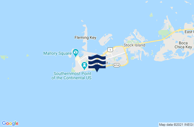 Carte des horaires des marées pour Key West (South Side White Street Pier), United States