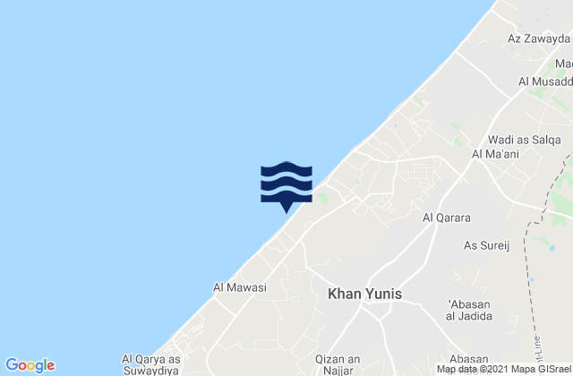 Carte des horaires des marées pour Khān Yūnis, Palestinian Territory