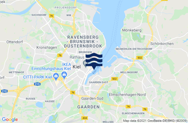 Carte des horaires des marées pour Kiel Port, Germany