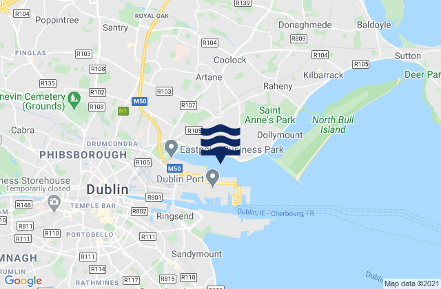 Carte des horaires des marées pour Killester, Ireland