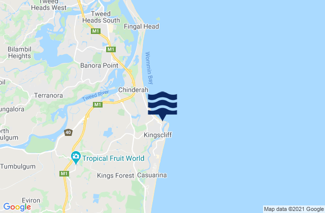 Carte des horaires des marées pour Kingscliff, Australia