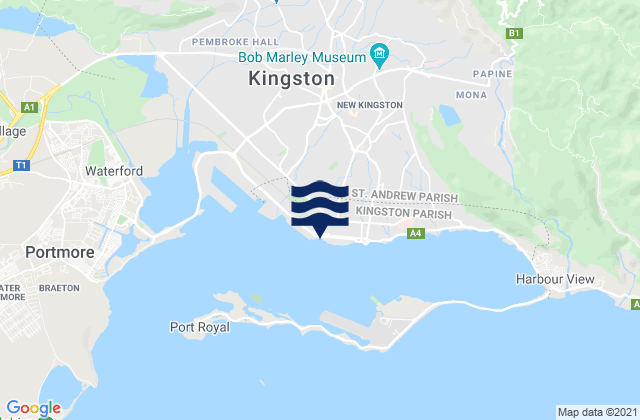Carte des horaires des marées pour Kingston, Jamaica