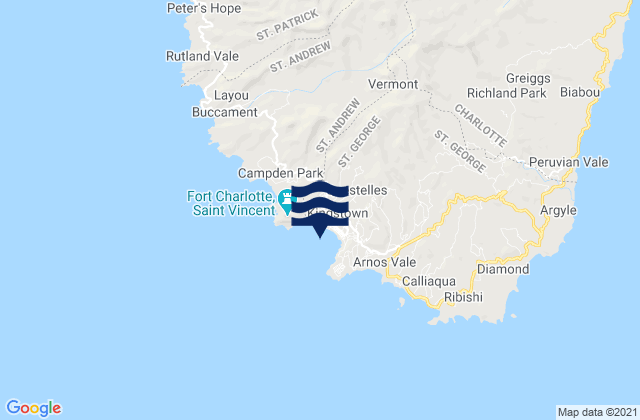 Carte des horaires des marées pour Kingstown, Martinique