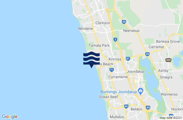 Carte des horaires des marées pour Kinross, Australia