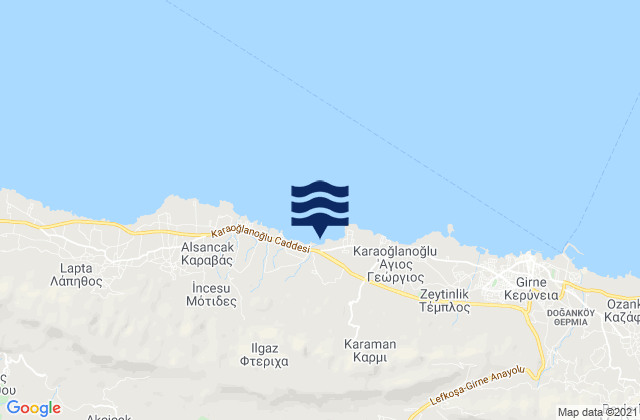 Carte des horaires des marées pour Kiomourtzoú, Cyprus
