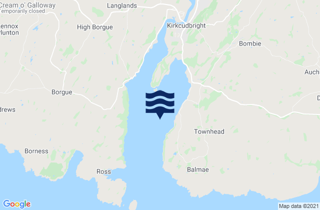Carte des horaires des marées pour Kirkcudbright Bay, United Kingdom