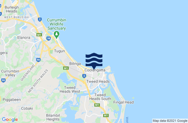 Carte des horaires des marées pour Kirra Beach, Australia
