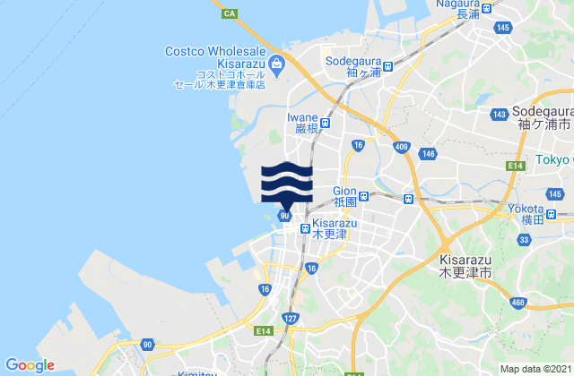 Carte des horaires des marées pour Kisarazu Shi, Japan
