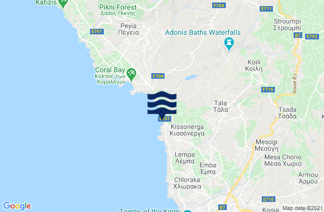 Carte des horaires des marées pour Kissónerga, Cyprus