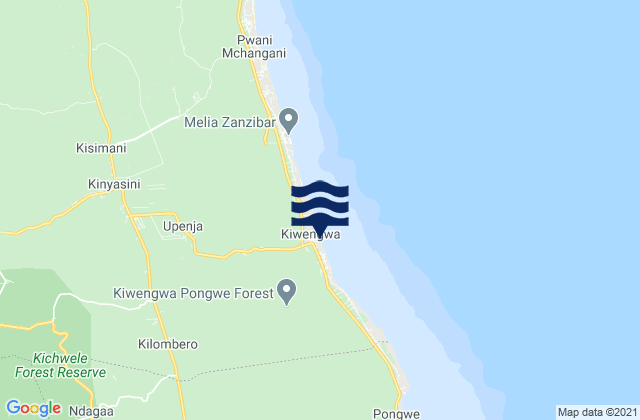 Carte des horaires des marées pour Kiwengwa Beach, Tanzania