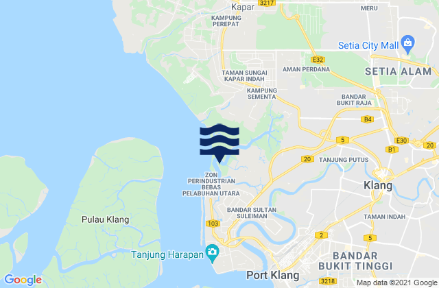 Carte des horaires des marées pour Klang, Malaysia