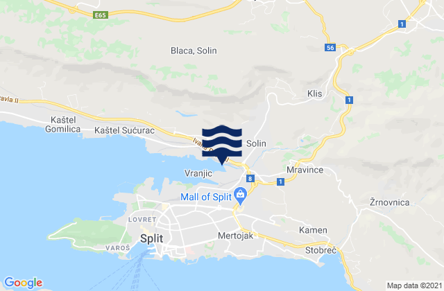 Carte des horaires des marées pour Klis, Croatia