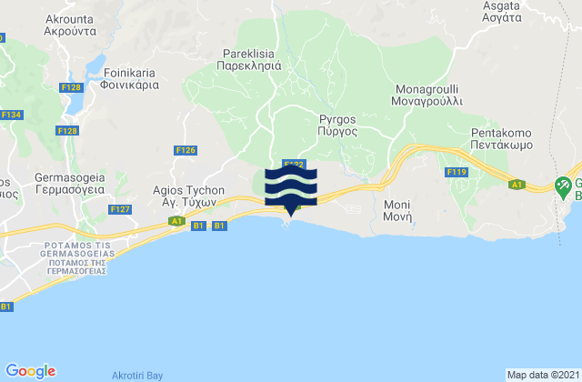 Carte des horaires des marées pour Klonári, Cyprus