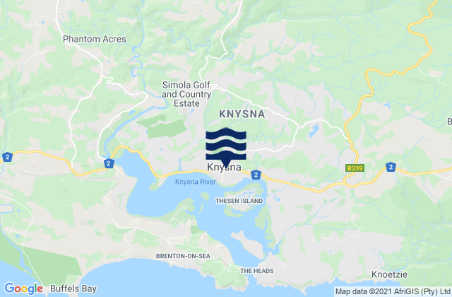 Carte des horaires des marées pour Knysna, South Africa