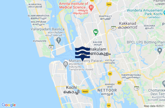 Carte des horaires des marées pour Kochi, India