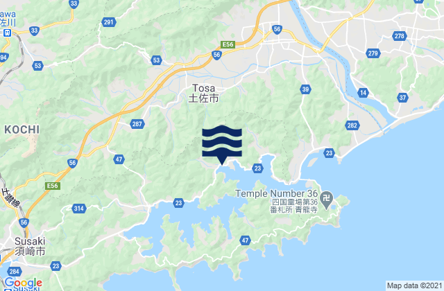 Carte des horaires des marées pour Kochi Prefecture, Japan