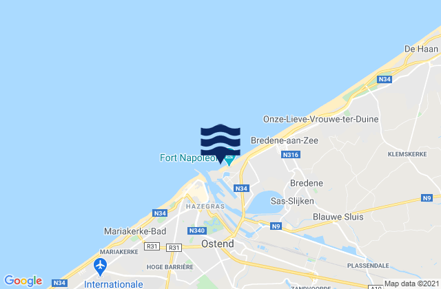 Carte des horaires des marées pour Koekelare, Belgium