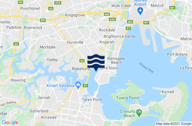 Carte des horaires des marées pour Kogarah Bay, Australia
