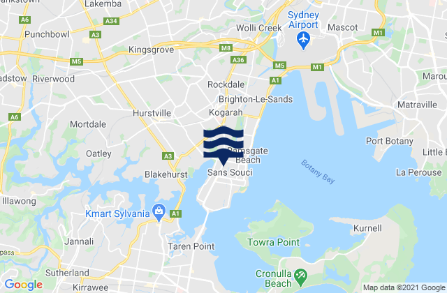 Carte des horaires des marées pour Kogarah, Australia