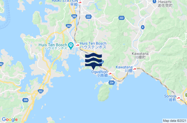 Carte des horaires des marées pour Kogushi Wan Omura Wan, Japan