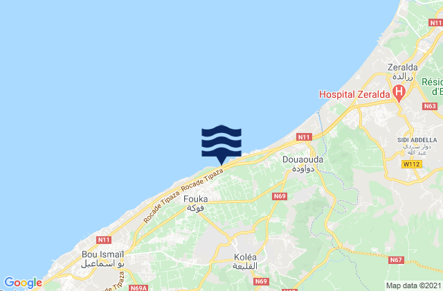 Carte des horaires des marées pour Kolea, Algeria