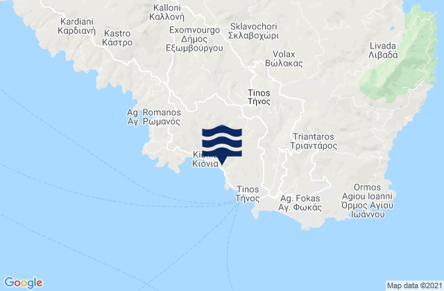 Carte des horaires des marées pour Kolimbithres West (Tinos), Greece