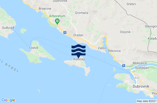 Carte des horaires des marées pour Kolocep, Croatia