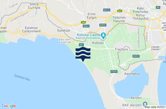 Carte des horaires des marées pour Kolossi, Cyprus