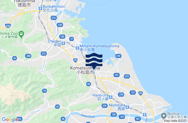 Carte des horaires des marées pour Komatsushima Shi, Japan