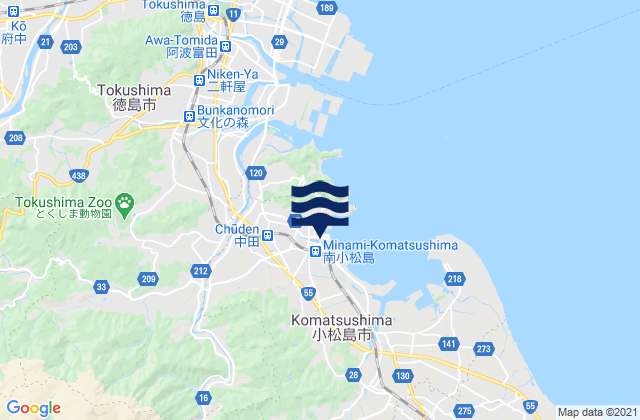 Carte des horaires des marées pour Komatsushimachō, Japan
