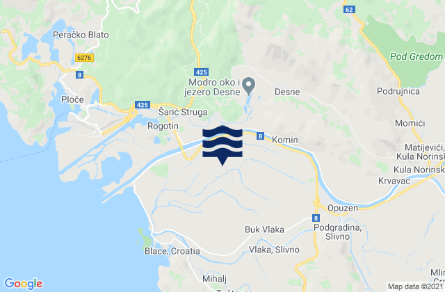Carte des horaires des marées pour Komin, Croatia