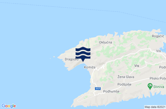 Carte des horaires des marées pour Komiza Vis Island, Croatia