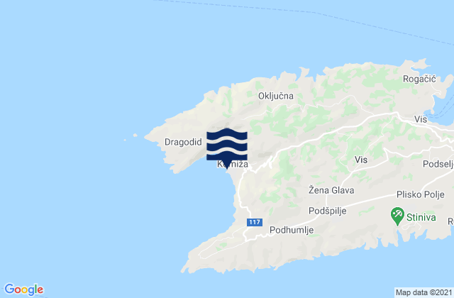 Carte des horaires des marées pour Komiža, Croatia