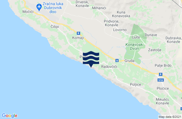Carte des horaires des marées pour Konavle, Croatia