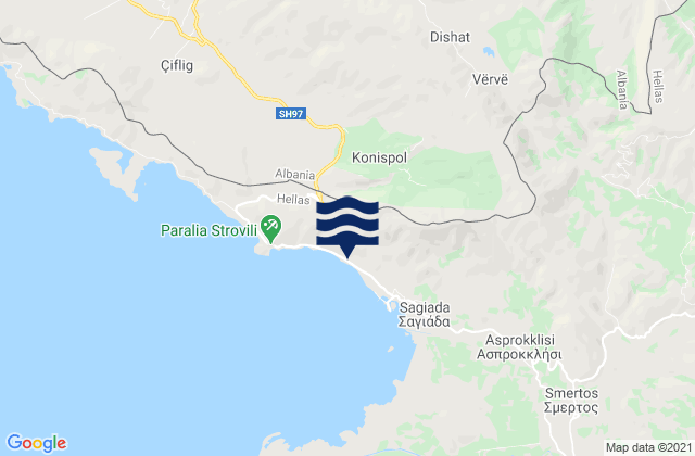 Carte des horaires des marées pour Konispol, Albania