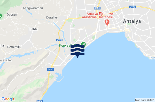 Carte des horaires des marées pour Konyaaltı, Turkey