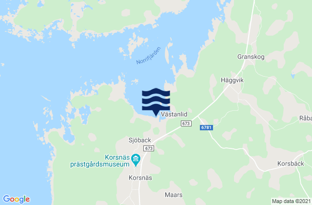 Carte des horaires des marées pour Korsnäs, Finland