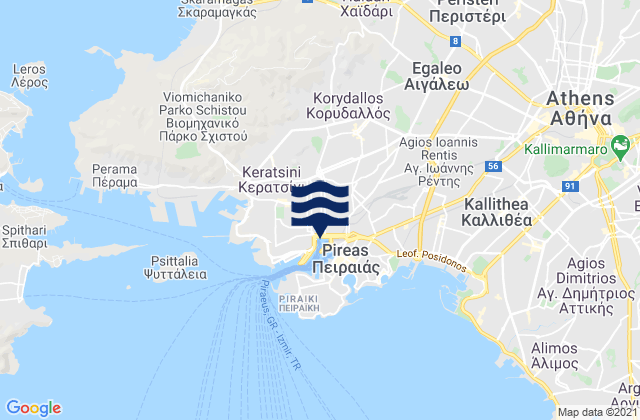 Carte des horaires des marées pour Korydallós, Greece