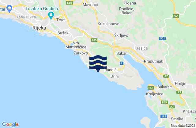 Carte des horaires des marées pour Kostrena, Croatia