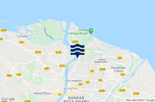 Carte des horaires des marées pour Kota Bharu, Malaysia