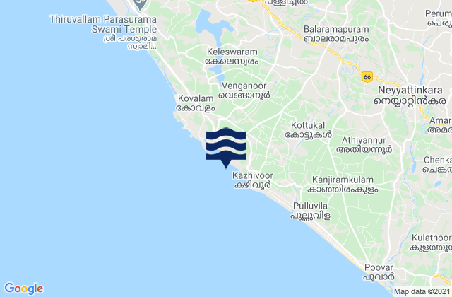 Carte des horaires des marées pour Kovalam, India