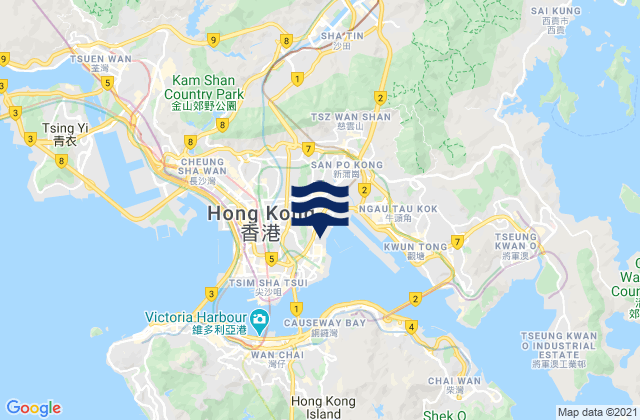 Carte des horaires des marées pour Kowloon, Hong Kong