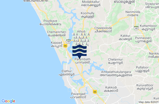 Carte des horaires des marées pour Kozhikode, India