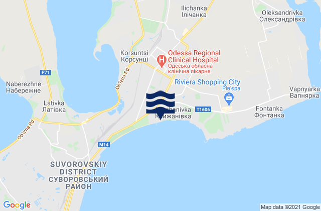 Carte des horaires des marées pour Krasnosilka, Ukraine