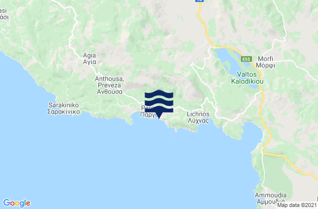 Carte des horaires des marées pour Krioneri (Parga), Greece