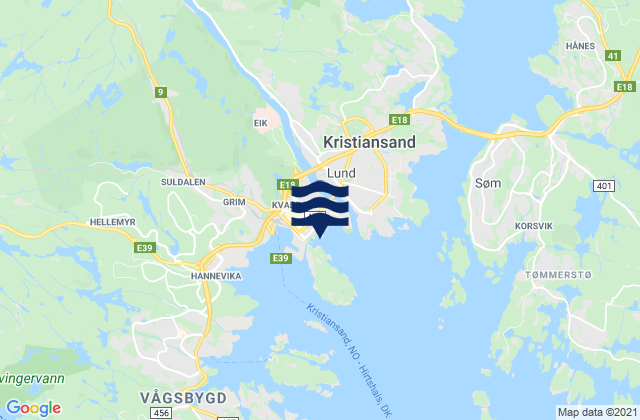 Carte des horaires des marées pour Kristiansand, Norway