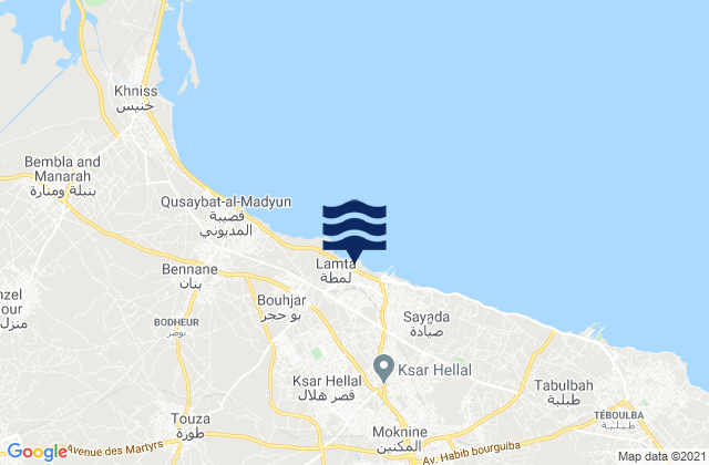 Carte des horaires des marées pour Ksar Helal, Tunisia